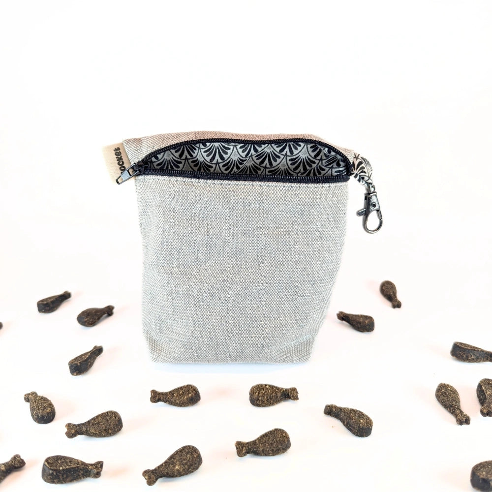 Pochette à friandises de grande taille pour chiens en coton effet lin couleur pastel gris pailleté