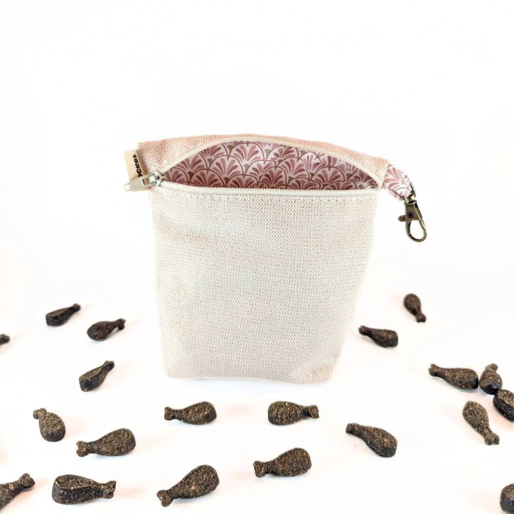 Pochette à friandises de grande taille pour chiens en coton effet lin couleur pastel rose pailleté