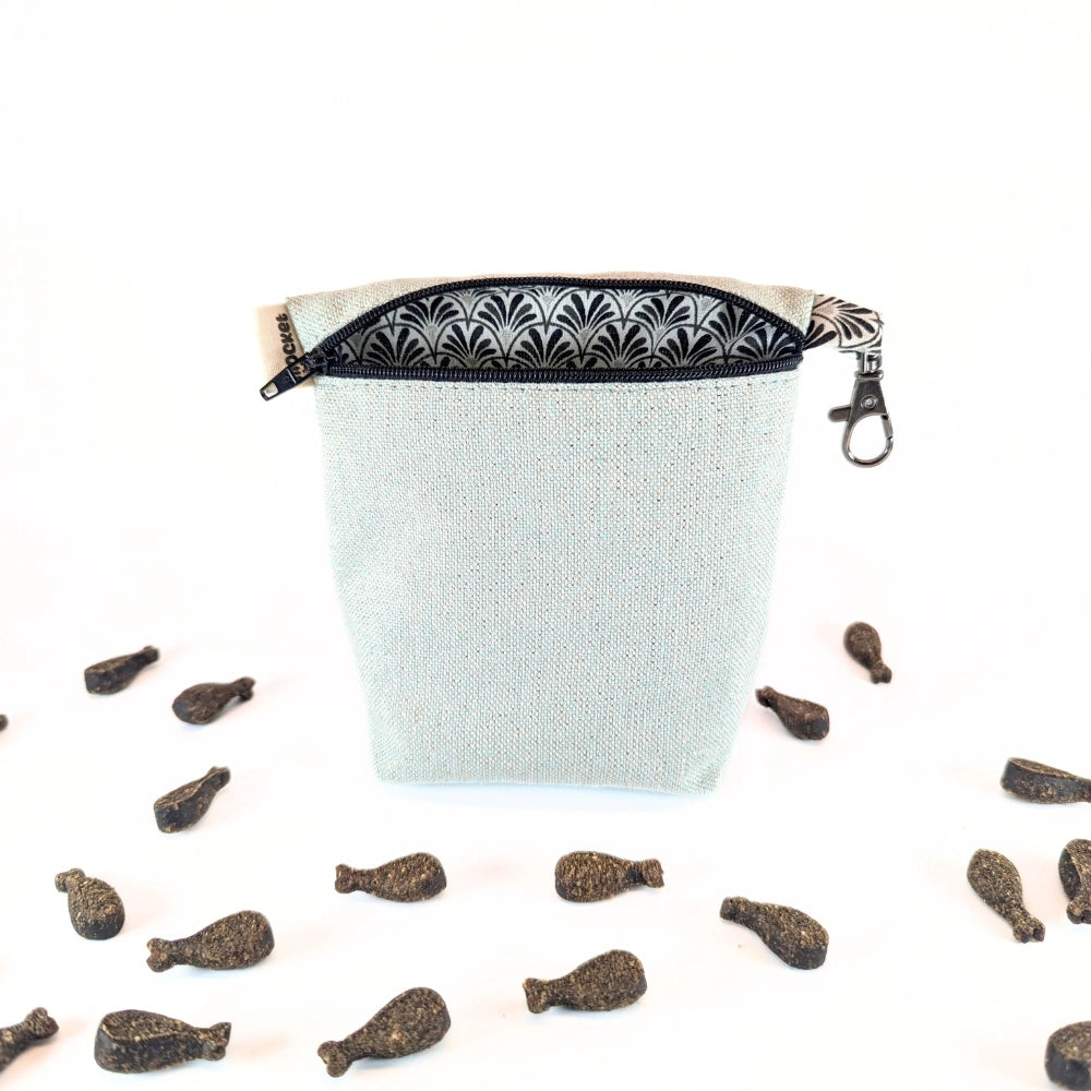 Pochette à friandises de grande taille pour chiens en coton effet lin couleur pastel vert pailleté