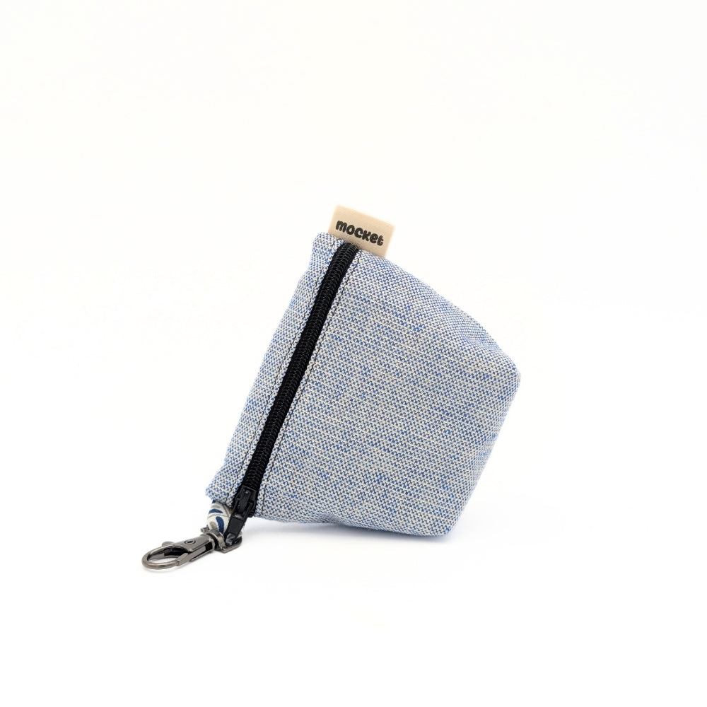 Pochette à friandises de moyenne taille pour chiens en coton effet lin couleur pastel bleu pailleté