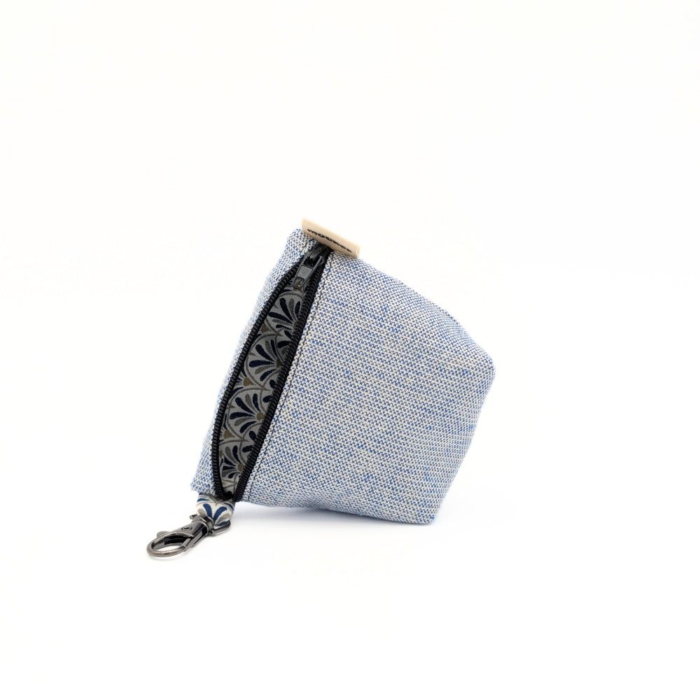 Pochette à friandises de moyenne taille pour chiens en coton effet lin couleur pastel bleu pailleté