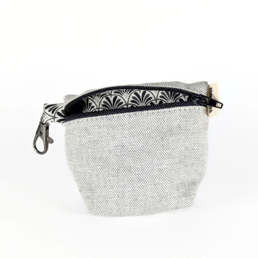 Pochette à friandises de moyenne taille pour chiens en coton effet lin couleur pastel gris pailleté