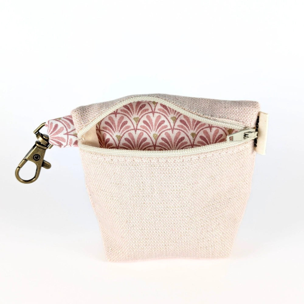 Pochette à friandises de moyenne taille pour chiens en coton effet lin couleur pastel rose pailleté