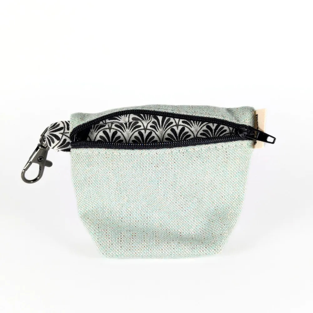 Pochette à friandises de moyenne taille pour chiens en coton effet lin couleur pastel vert pailleté
