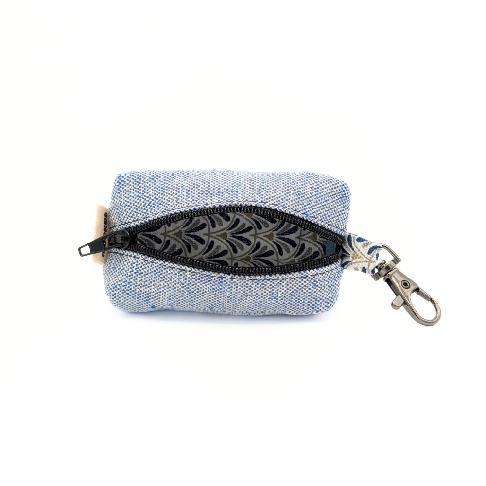 Pochette à friandises de petite taille pour chiens en coton effet lin couleur pastel bleu pailleté