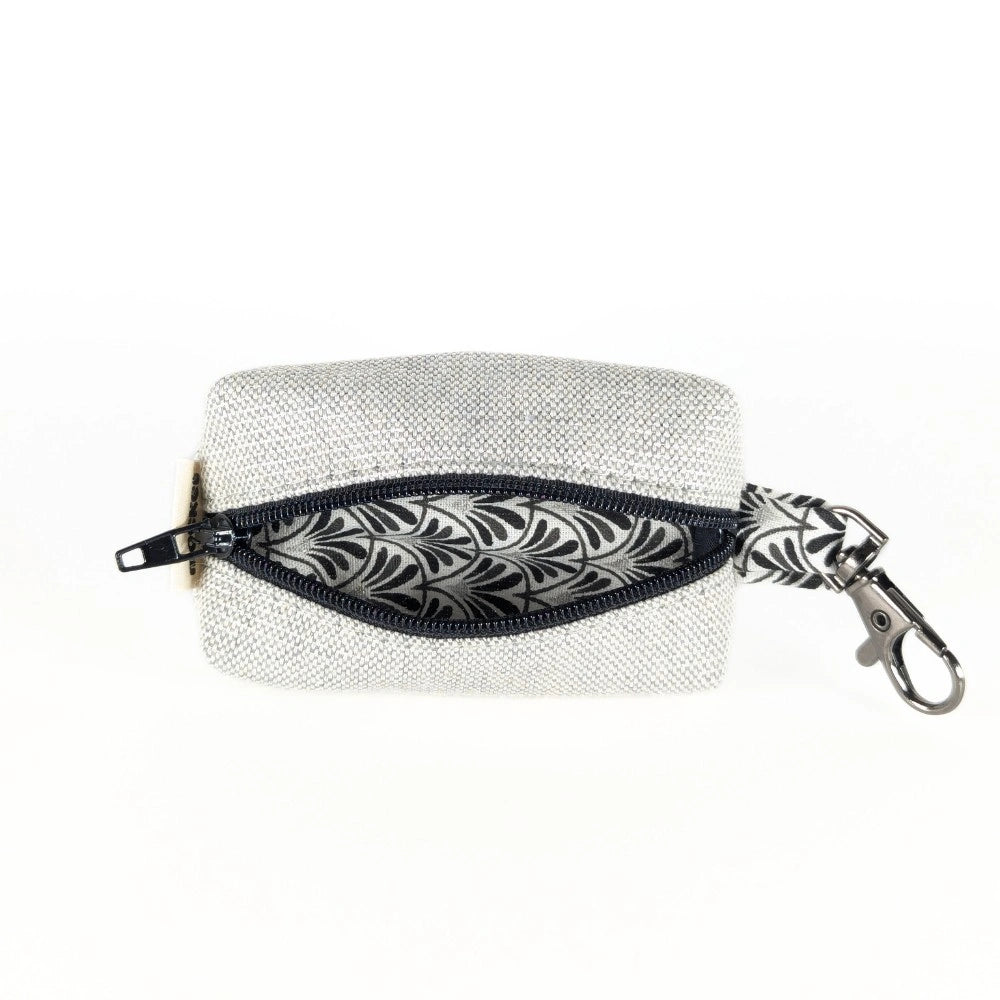 Pochette à friandises de petite taille pour chiens en coton effet lin couleur pastel gris pailleté