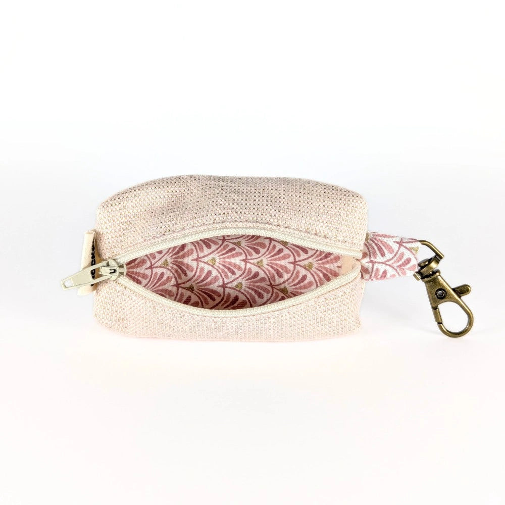 Pochette à friandises de petite taille pour chiens en coton effet lin couleur pastel rose pailleté
