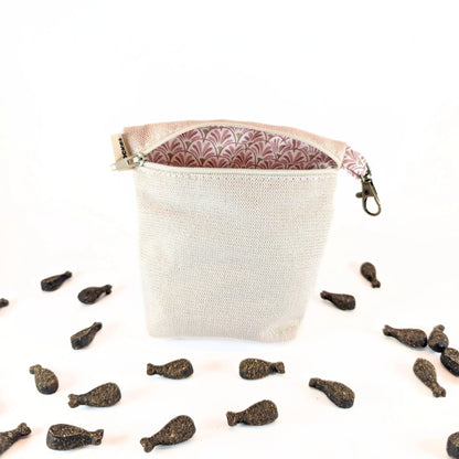 Pochette à friandises de grande taille pour chiens en coton effet lin couleur pastel rose pailleté