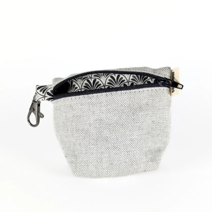 Pochette à friandises de moyenne taille pour chiens en coton effet lin couleur pastel gris pailleté
